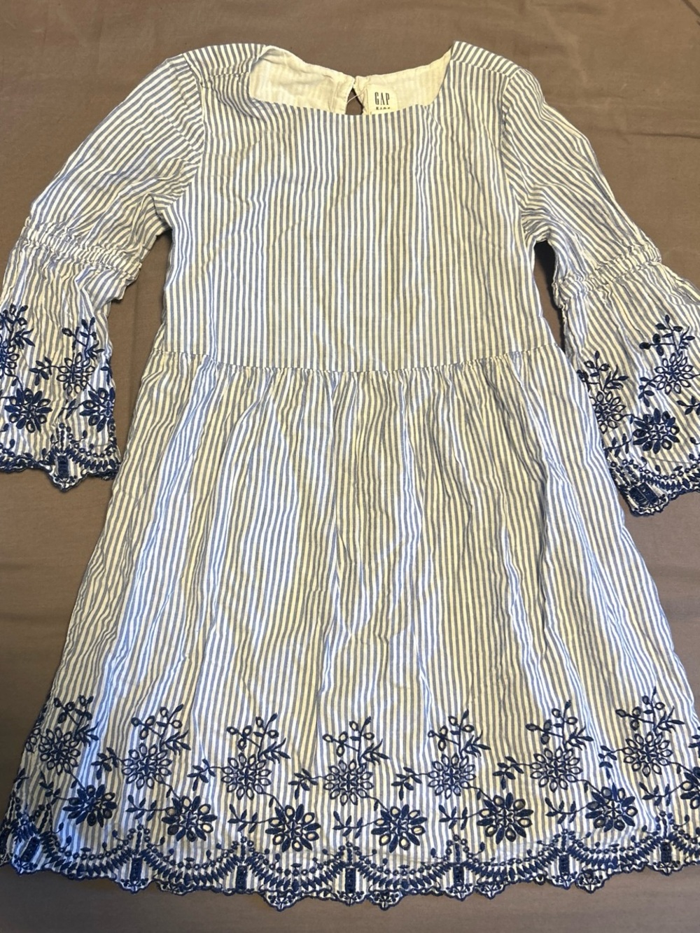 GAP Blue & White Striped Embroidered Cotton Dress
